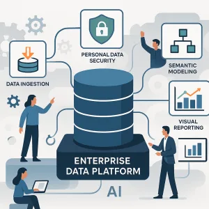 Create a professional, modern illustration in the visual style of itelligent-i.com. The image should